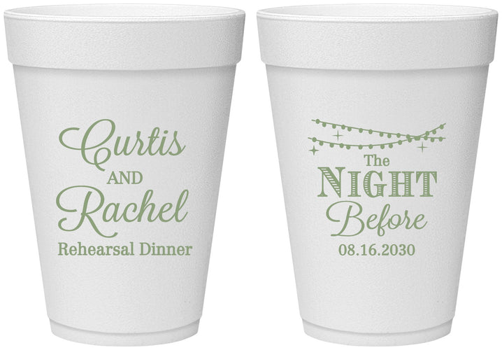 Personalized Rehearsal Dinner 16 oz Foam Cups - The Night Before | 30006