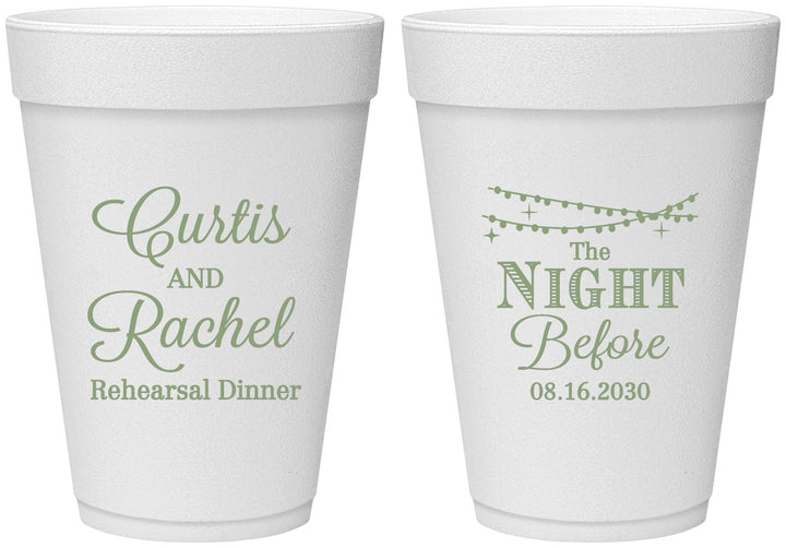 Personalized Rehearsal Dinner 16 oz Foam Cups - The Night Before | 30006