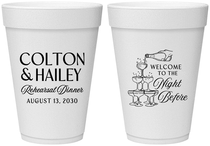 Personalized Rehearsal Dinner 16 oz Foam Cups - The Night Before | 30007