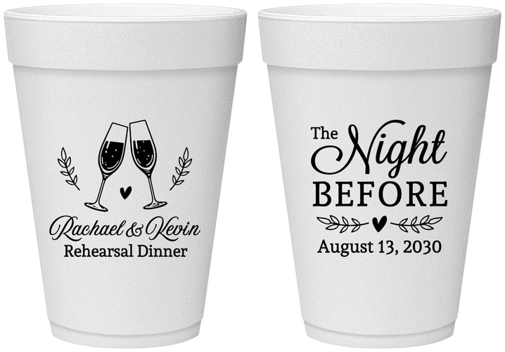 Personalized Rehearsal Dinner 16 oz Foam Cups - The Night Before | 30008