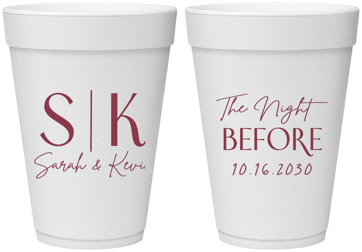 Personalized Rehearsal Dinner 16 oz Foam Cups - The Night Before | 30009