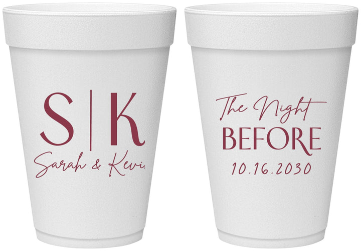 Personalized Rehearsal Dinner 16 oz Foam Cups - The Night Before | 30009