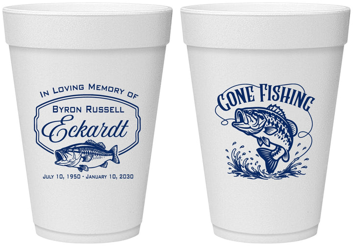 Personalized Memorial 16 oz Foam Cups - Gone Fishing | 310022