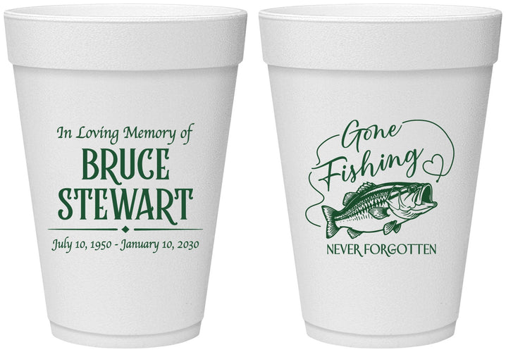 Personalized Memorial 16 oz Foam Cups - Gone Fishing | 310023