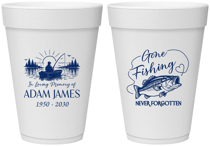 Personalized Memorial 16 oz Foam Cups - Gone Fishing | 310024