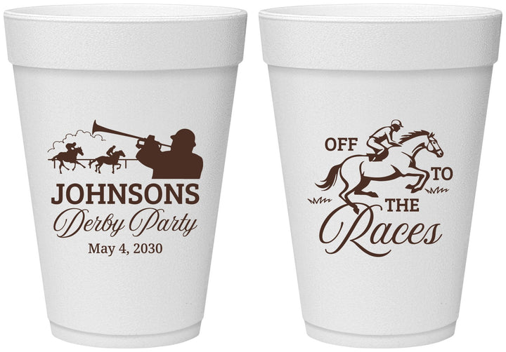 Personalized Derby Day 16 oz Foam Cups - Off To The Races | 320002