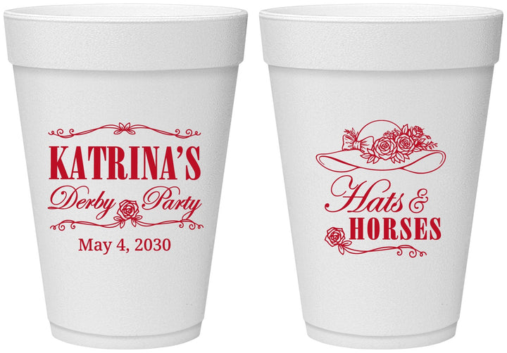 Personalized Derby Day 16 oz Foam Cups - Hats And Horses | 320005