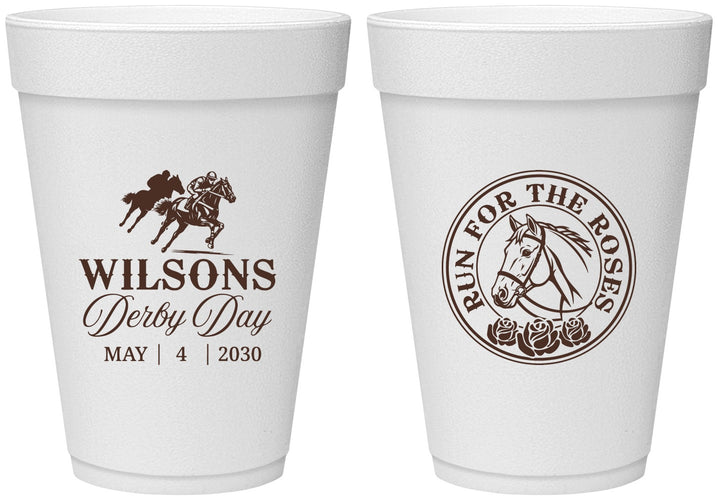 Personalized Derby Day 16 oz Foam Cups - Run For The Horses | 320006