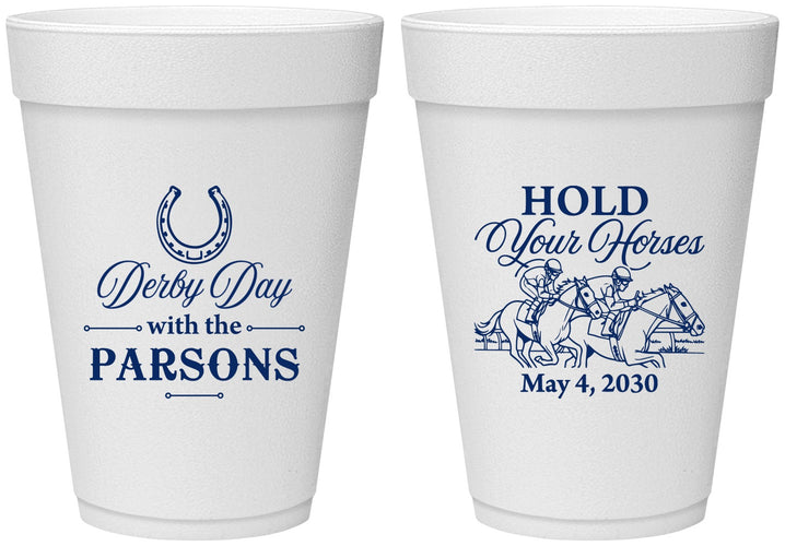 Personalized Derby Day 16 oz Foam Cups - Hold Your Horses | 320008