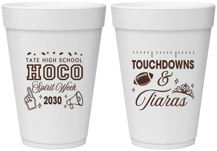 Personalized Homecoming 16 oz Foam Cups - Touchdowns And Tiaras | 330010