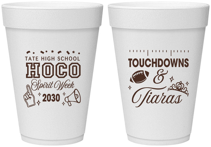 Personalized Homecoming 16 oz Foam Cups - Touchdowns And Tiaras | 330010