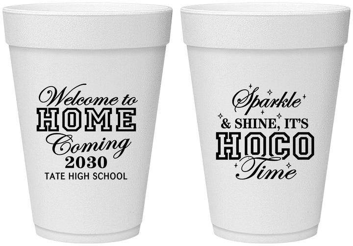 Personalized Homecoming 16 oz Foam Cups - Sparkle Shine Hoco Time | 330017