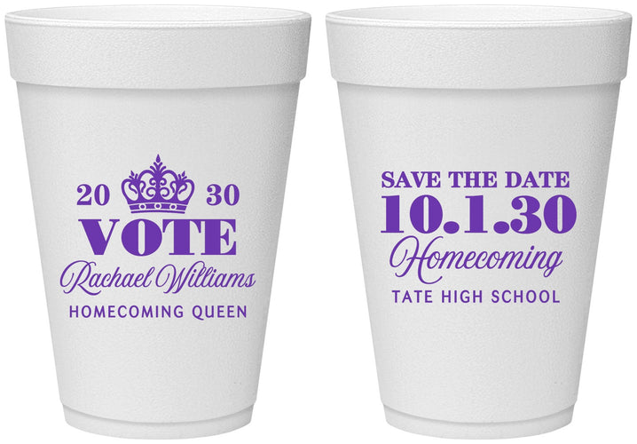 Personalized Homecoming 16 oz Foam Cups - Hoco Queen Vote | 330020