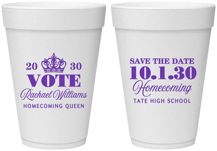 Personalized Homecoming 16 oz Foam Cups - Hoco Queen Vote | 330020