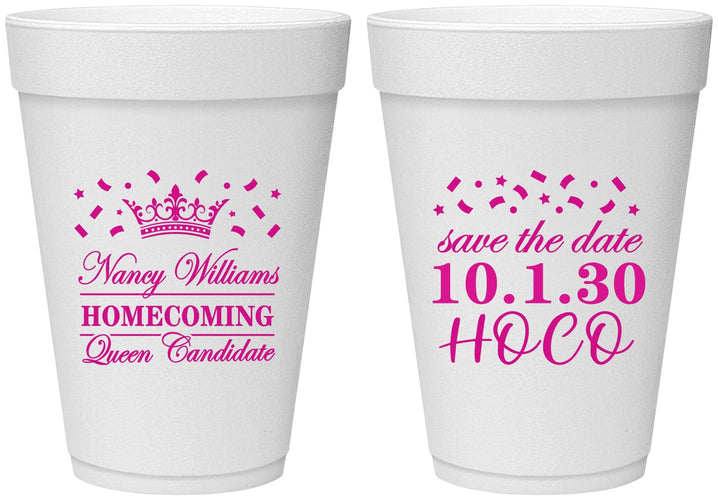 Personalized Homecoming 16 oz Foam Cups - Hoco Queen Vote | 330024