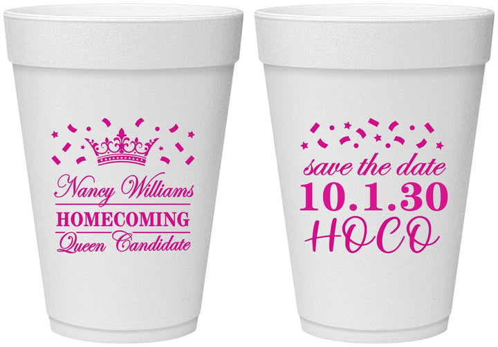 Personalized Homecoming 16 oz Foam Cups - Hoco Queen Vote | 330024