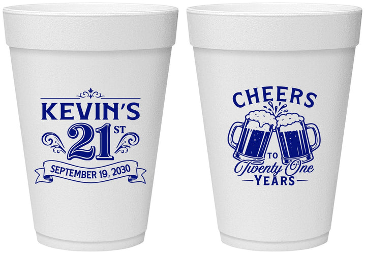 Personalized 21st Birthday 16 oz Foam Cups - Cheers To Twenty One Years | 340000