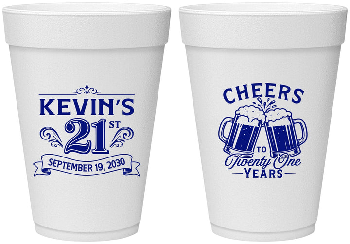 Personalized 21st Birthday 16 oz Foam Cups - Cheers To Twenty One Years | 340000