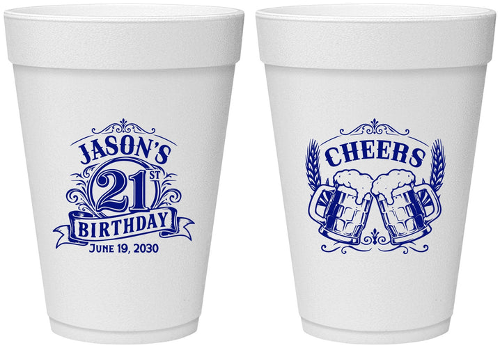 Personalized 21st Birthday 16 oz Foam Cups - Cheers | 340001