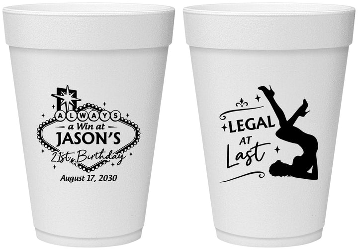 Personalized 21st Birthday 16 oz Foam Cups - Legal At Last Vegas | 340002