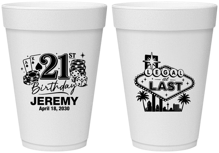 Personalized 21st Birthday 16 oz Foam Cups - Legal At Last Vegas | 340003
