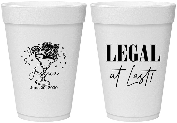 Personalized 21st Birthday 16 oz Foam Cups - Legal At Last | 340005