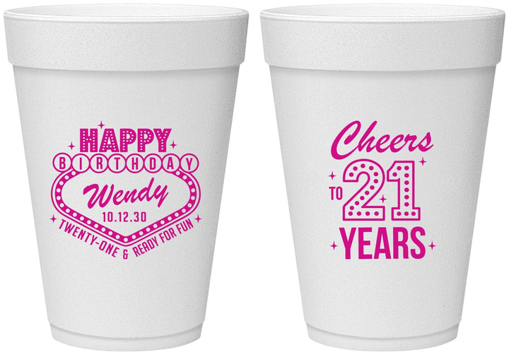 Personalized 21st Birthday 16 oz Foam Cups - Vegas | 340007