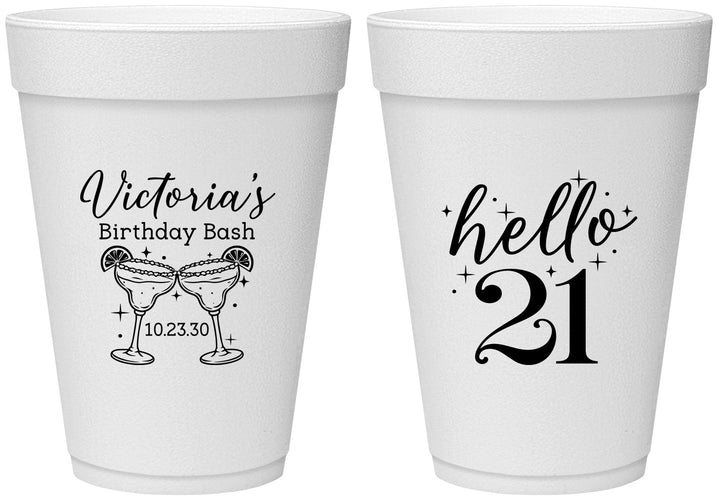 Personalized 21st Birthday 16 oz Foam Cups - Hello Twenty One | 340011