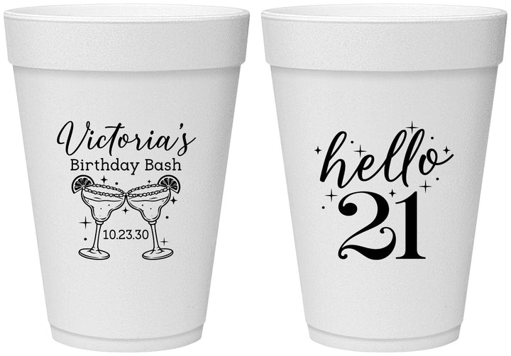 Personalized 21st Birthday 16 oz Foam Cups - Hello Twenty One | 340011