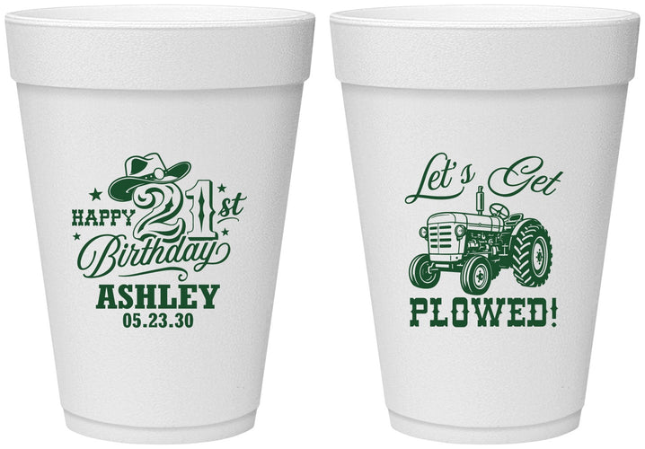 Personalized 21st Birthday 16 oz Foam Cups - Lets Get Plowed | 340012