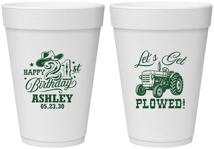 Personalized 21st Birthday 16 oz Foam Cups - Lets Get Plowed | 340012