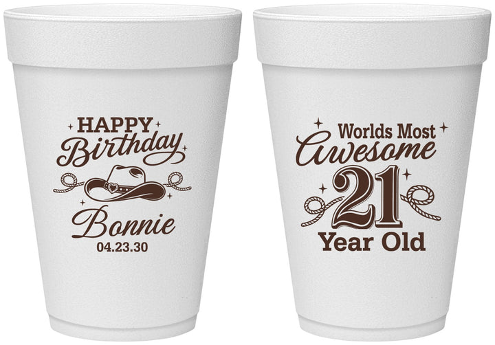 Personalized 21st Birthday 16 oz Foam Cups - Cowgirl | 340013
