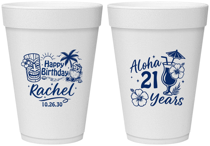 Personalized 21st Birthday 16 oz Foam Cups - Aloha Hawaii | 340016