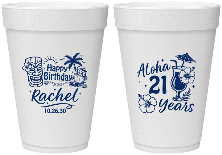 Personalized 21st Birthday 16 oz Foam Cups - Aloha Hawaii | 340016