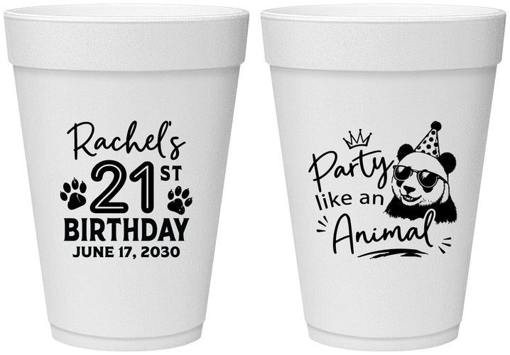 Personalized 21st Birthday 16 oz Foam Cups - Party Like An Animal Panda | 340021