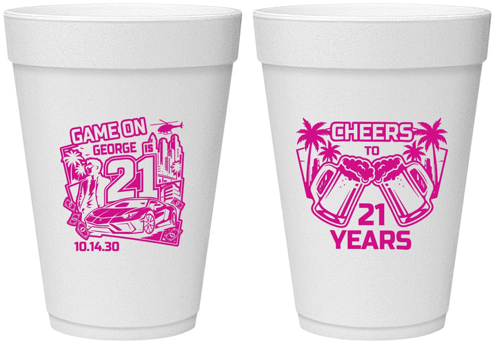 Personalized 21st Birthday 16 oz Foam Cups - Video Game | 340024