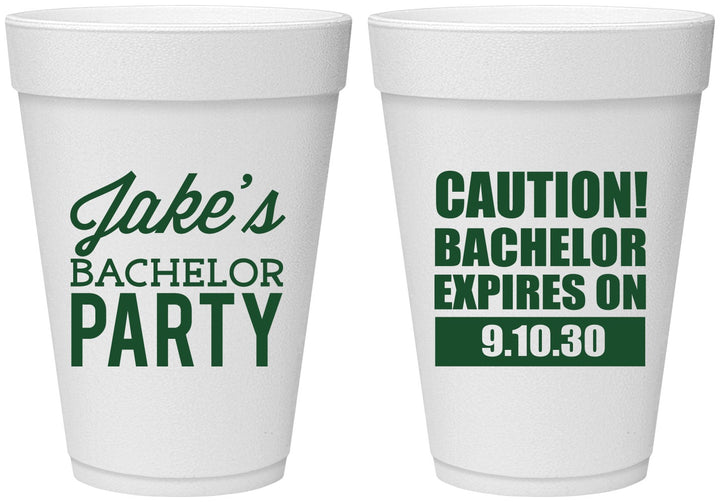 Personalized Bachelor Party 16 oz Foam Cups - Caution Expires On | 40009