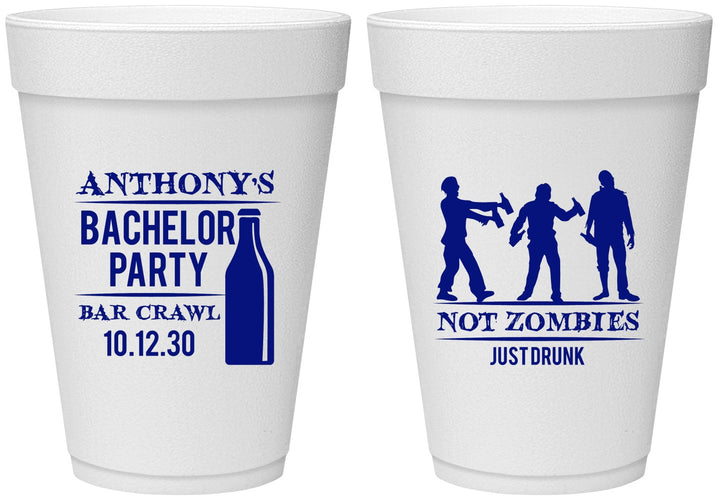 Personalized Bachelor Party 16 oz Foam Cups - Bar Crawl | 40010