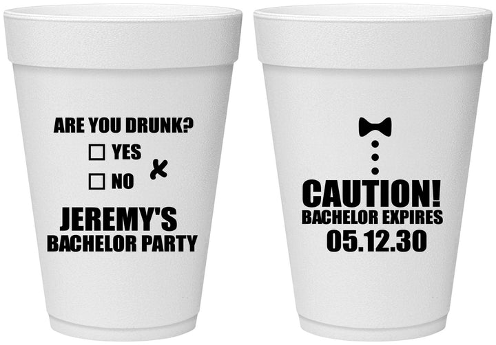 Personalized Bachelor Party 16 oz Foam Cups - Caution Expires On | 40013