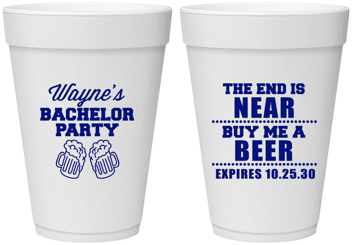 Personalized Bachelor Party 16 oz Foam Cups - Beer | 40014
