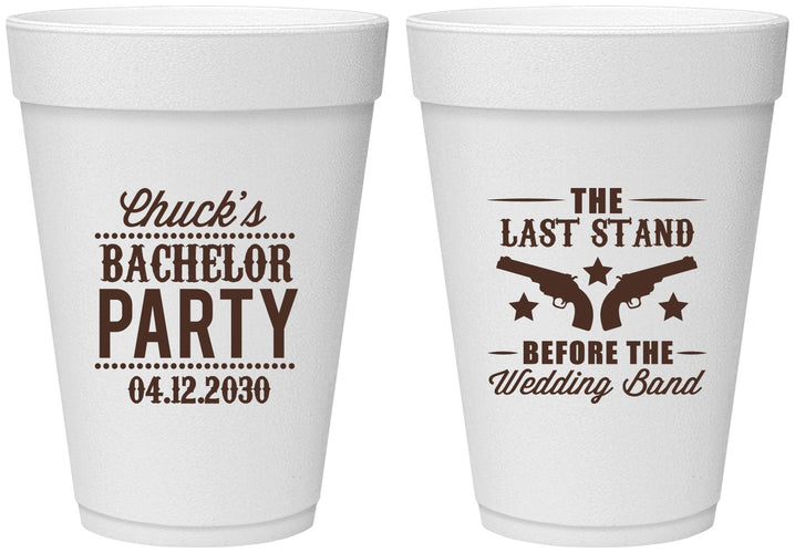 Personalized Bachelor Party 16 oz Foam Cups - Last Stand Wedding Bands | 40015