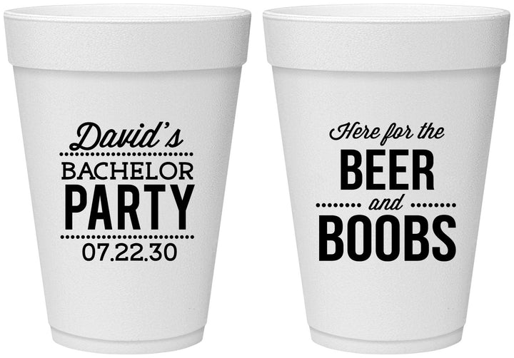 Personalized Bachelor Party 16 oz Foam Cups - Beer And Boobs | 40027