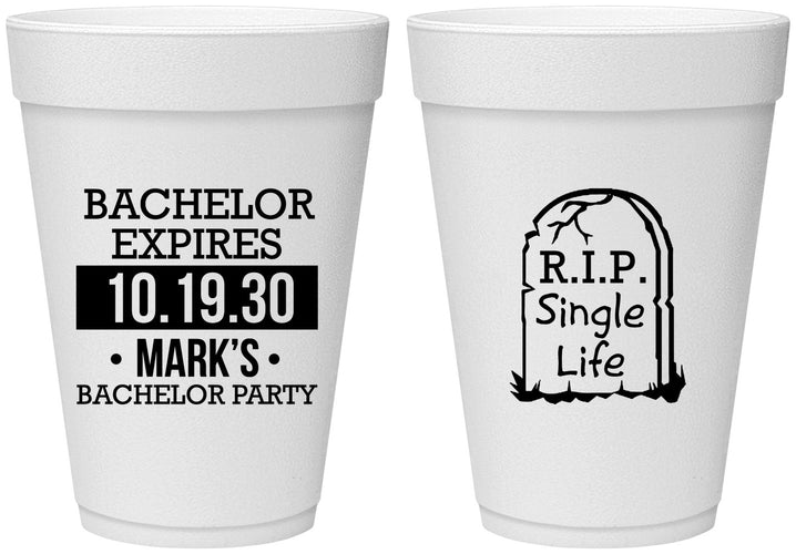 Personalized Bachelor Party 16 oz Foam Cups - Rip Single Life | 40028