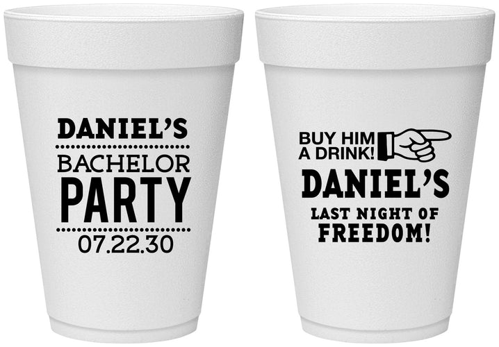 Personalized Bachelor Party 16 oz Foam Cups - Last Night Of Freedom | 40029