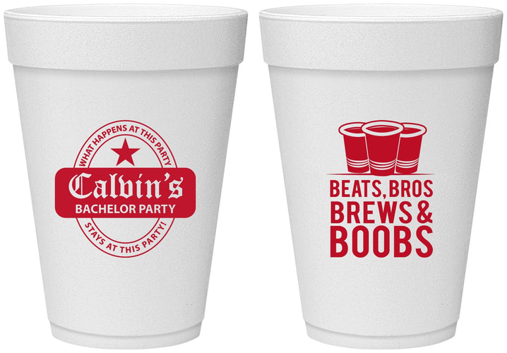 Personalized Bachelor Party 16 oz Foam Cups - Brews And Boobs | 40031