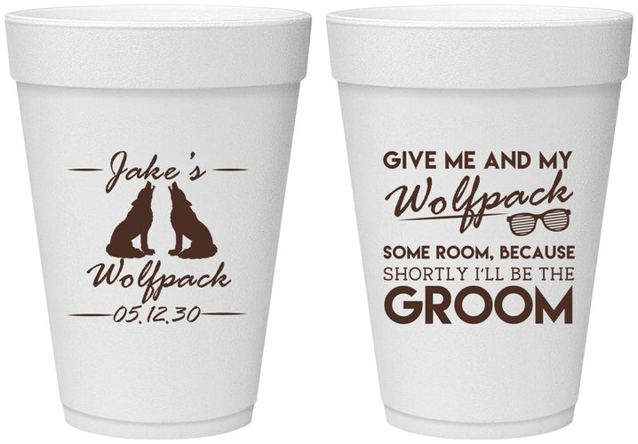 Personalized Bachelor Party 16 oz Foam Cups - Wolfpack | 40036