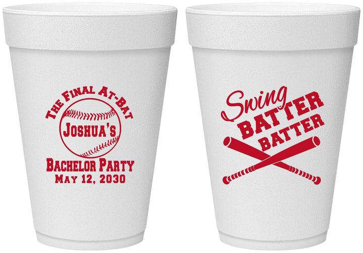 Personalized Bachelor Party 16 oz Foam Cups - Baseball | 40038