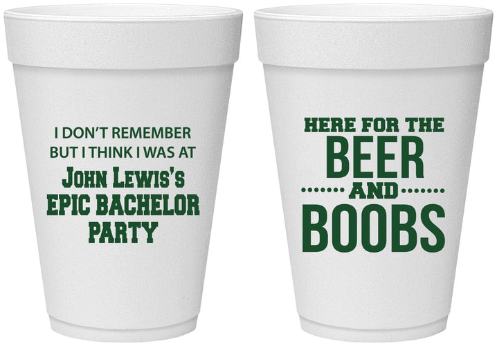 Personalized Bachelor Party 16 oz Foam Cups - Beer And Boobs | 40039