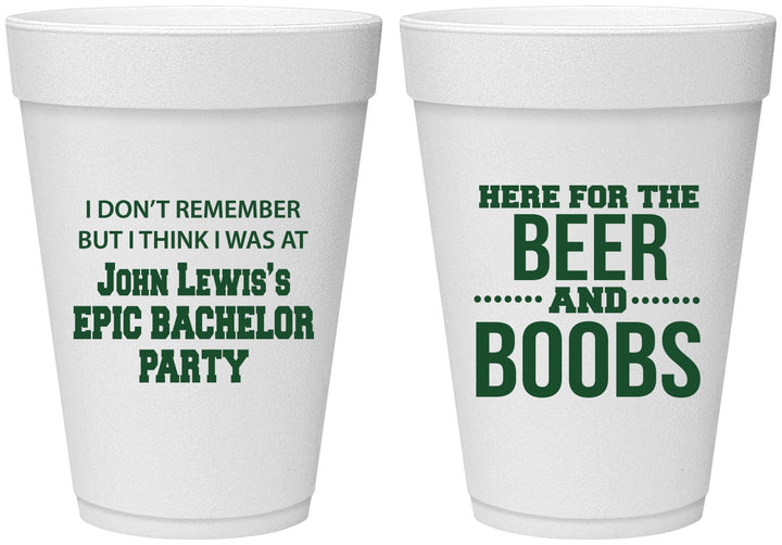 Personalized Bachelor Party 16 oz Foam Cups - Beer And Boobs | 40039