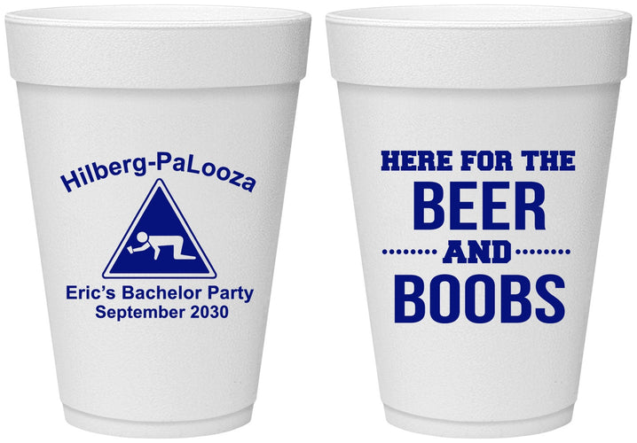 Personalized Bachelor Party 16 oz Foam Cups - Beer And Boobs | 40040